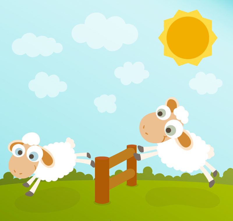 Cartoon sheep jumping vector material
