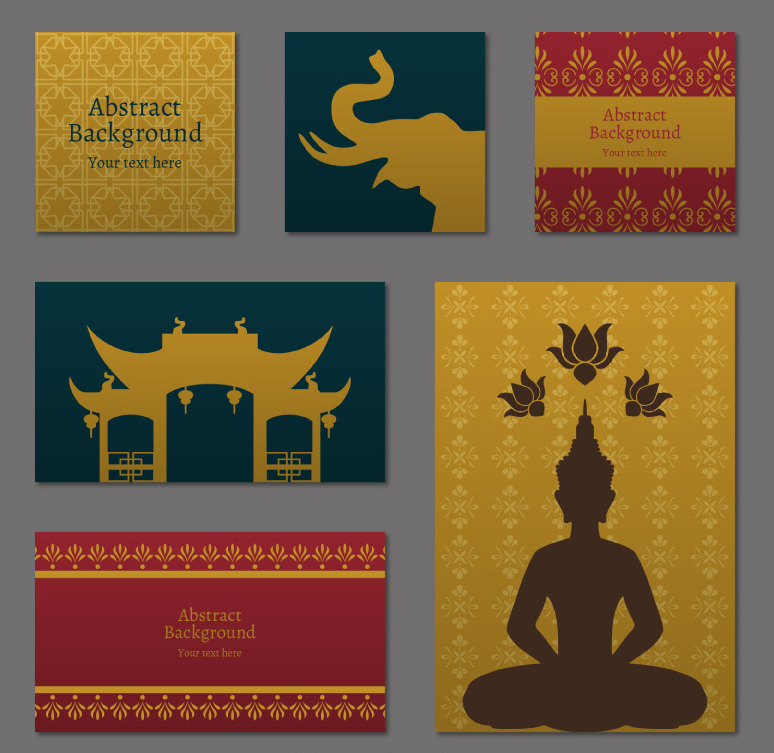 Thailand 6 card design elements vector material
