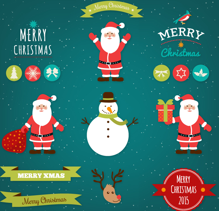 11 models of Santa Claus and snowman tag vector material
