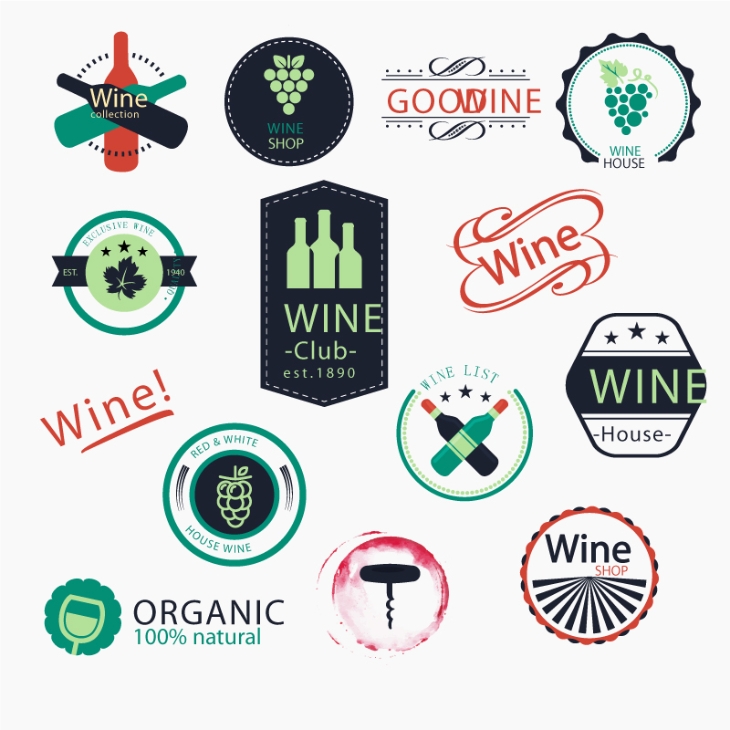 11 models of color wine label vector material
