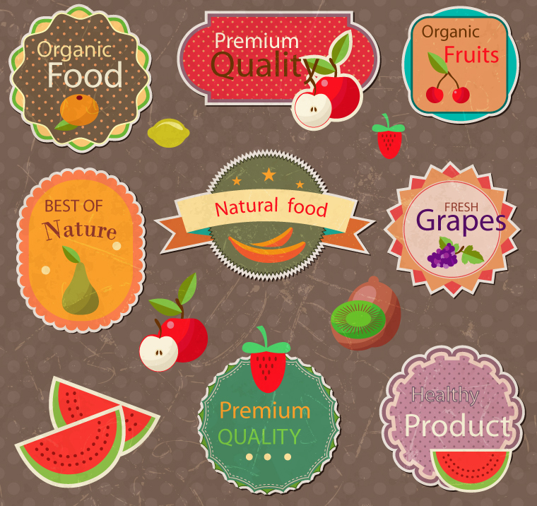 8 fruit label design vector material
