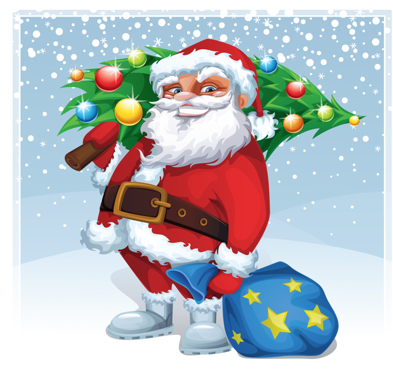 Cartoon Christmas trees and Santa Claus vector material
