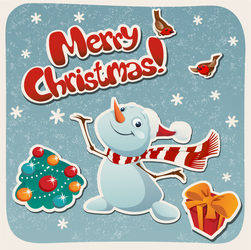 Cute snowman Christmas greeting card vector material
