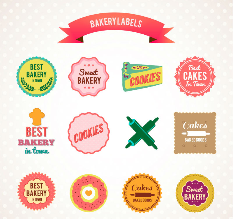 12 delicious baked tag vector material
