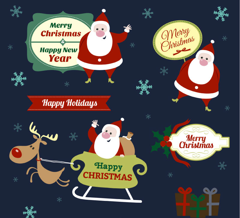 6 playful label vector material Santa Claus
