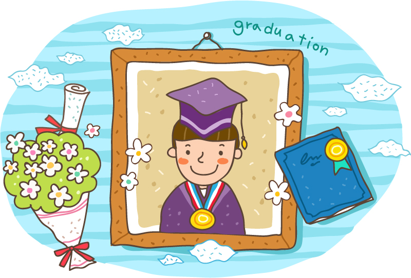 Cartoon boys graduation photo vector material
