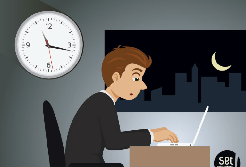 Business man working at night vector material
