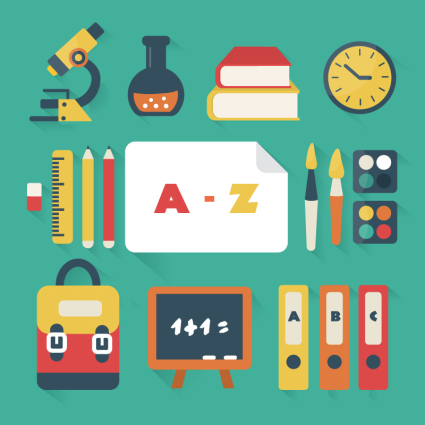 18 models of school supplies design vector material
