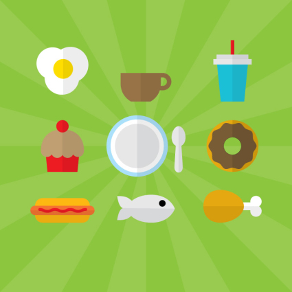 9 flat food icon vector material
