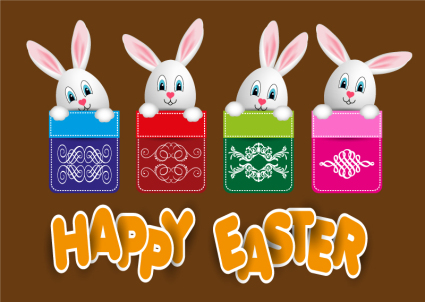 Cute Easter bunny greeting card stickers vector
