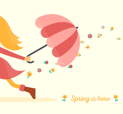 An umbrella girl running vector material

