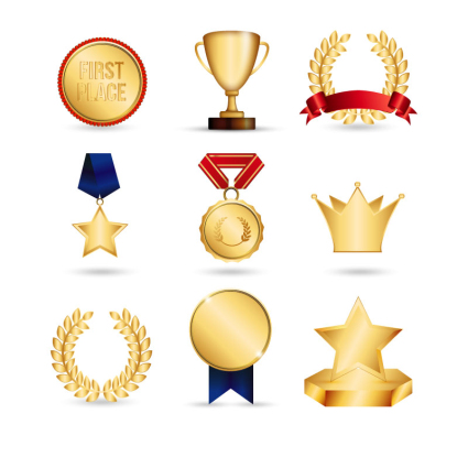 9 golden trophies and medals vector material
