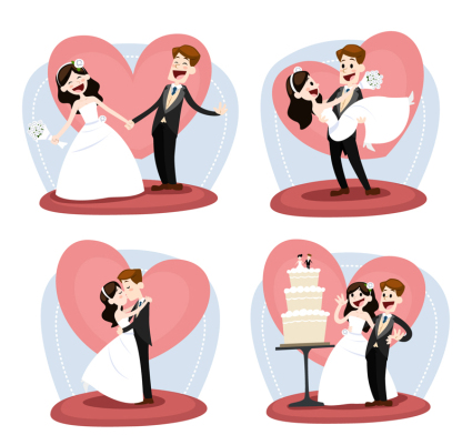 4 wedding bride and groom cartoon vector material
