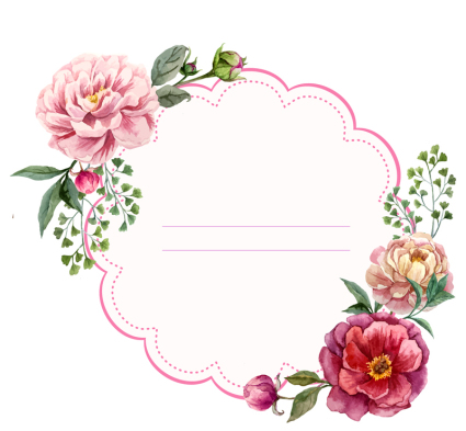 Watercolor peony flower decoration label vector material
