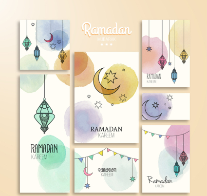 7 of Ramadan watercolor card vector material
