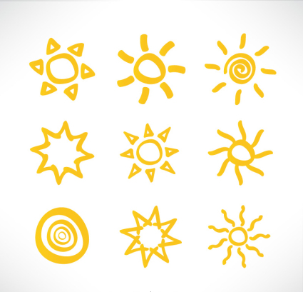 9 hand-painted sun icon vector material
