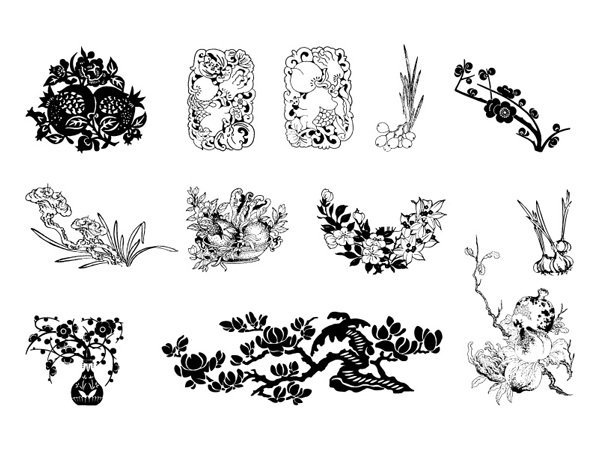 Plum, pomegranates, Magnolia vector
