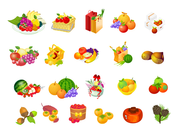 Fruit basket, hazelnut, persimmon vector 