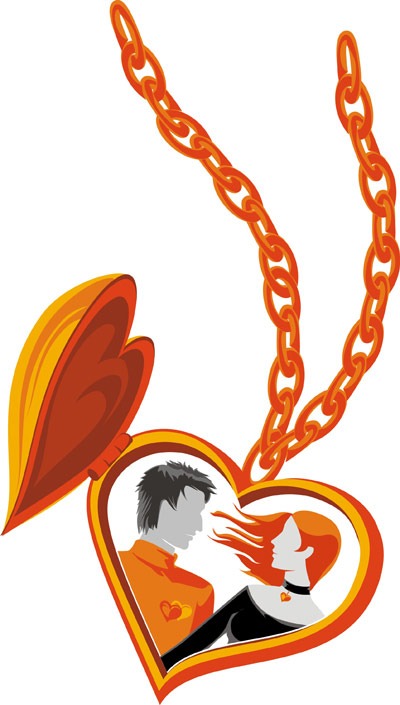 Heart-shaped lovers necklace vector of material
