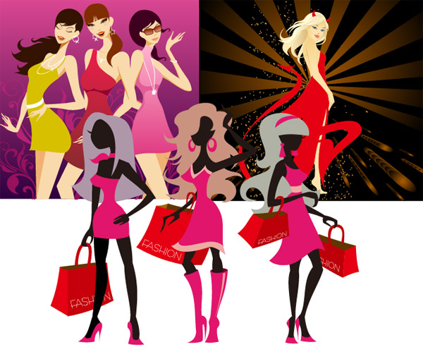 3 kinds of fashionable women vector of material
