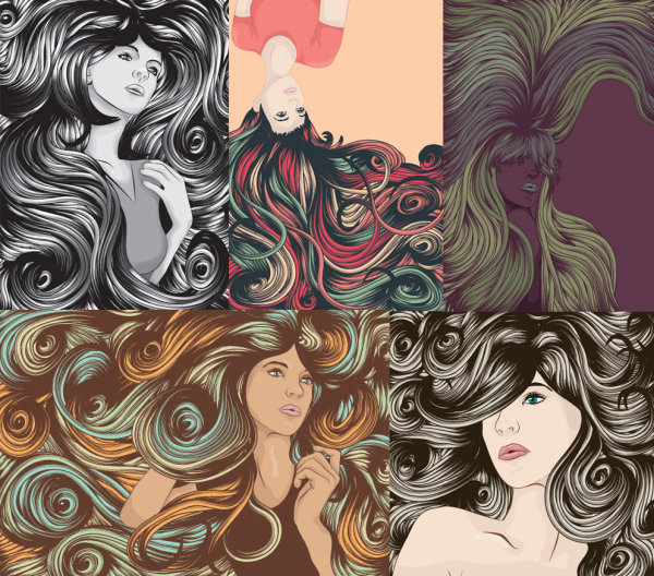 Cool female complex hair vector of material
