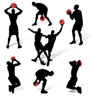 Silhouette of basketball action figures